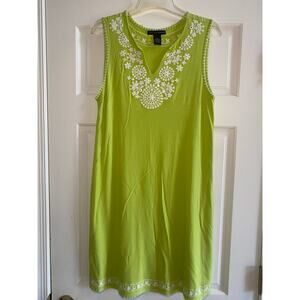 Grace Elements Women’s Sz M Green White Embroidered V-Neck Sleeveless Dress